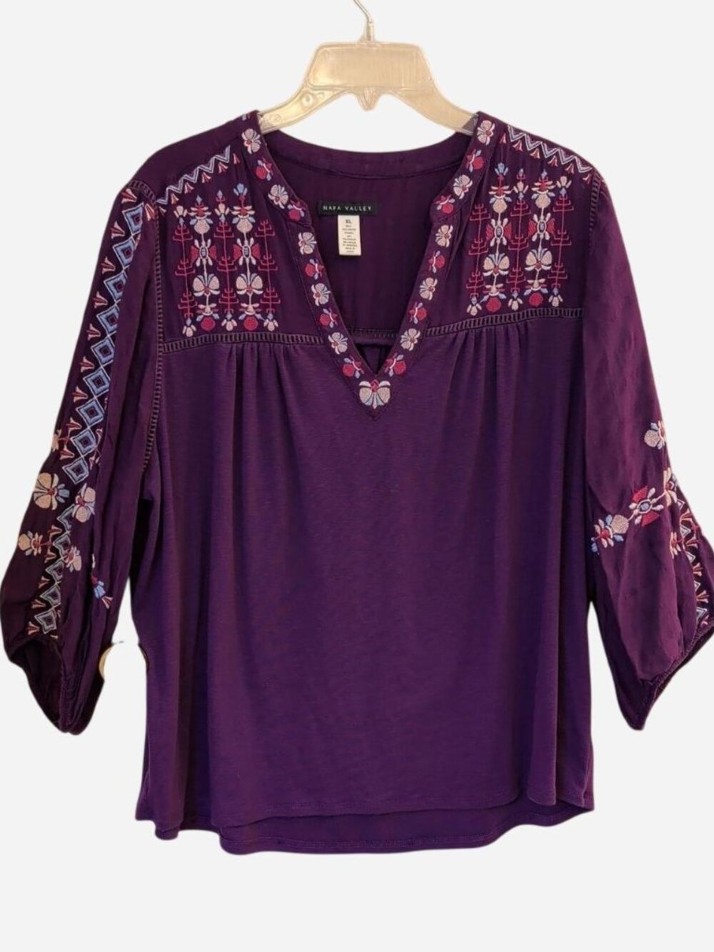 Napa Valley Deep Purple Embroidered Boho Tunic Size XL
